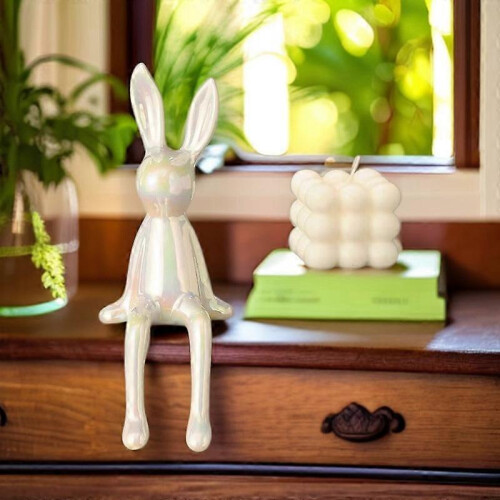 (White) Sitting Bunny Figurine Statue,Ceramic Rabbit Showpiece,Crafts Collectible 2