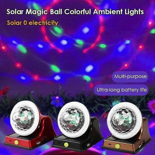 (Red) Solar Charging Colorful Magic Ball RGB Atmosphere Light, Solar-Disco Ball Light 1