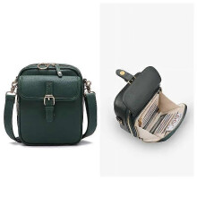 (Green) Vintage Double Layer Large Capacity Mini Messenger Bag With 10 Card Slots for Women