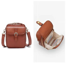 (Brown) Vintage Double Layer Large Capacity Mini Messenger Bag With 10 Card Slots for Women