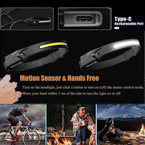 LED Induction Headlamp Camping Search Light USB Rechargeable Headlight Led Head Torch Work Light with Built-in Battery 2