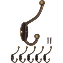 Antique Coat Hooks, Cast Iron Brass Bronze Design; Vintage Country Retro House, Set Of 5