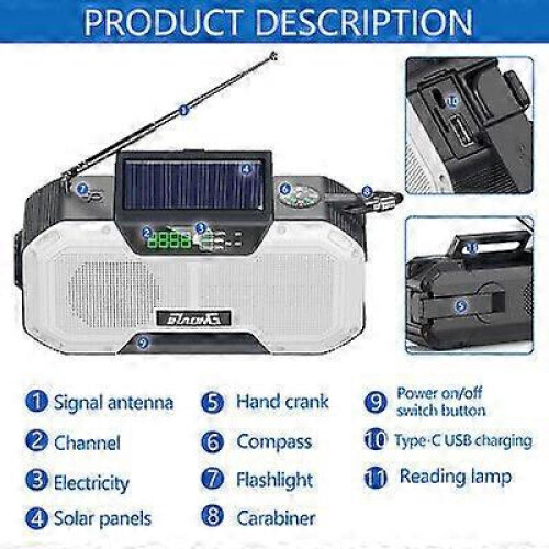 Solar Handcranked Radio 5000mAh Emergency Flashlight 2