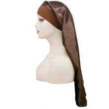 (A8, Brown One Size) Silk Bonnet Sleep Night Hat Hair Care Unisex Head Cover High Elastic Wide Brimmed Satin for Women's Hair Protection Wholesal