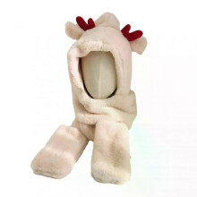 (Beige-1PC) Winter 3-in-1 Cute Bear Ear Hat Scarf Gloves Set Women Caps Warm Casual Plush Neck Hats Casual Fleece Beanies