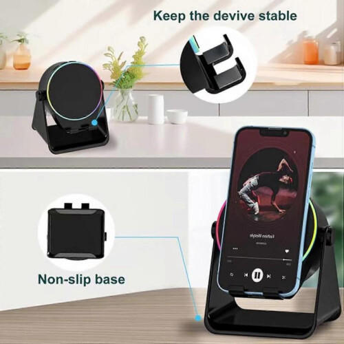 (H Black)4-in-1 360 Rotating Bluetooth Speaker Stand 2