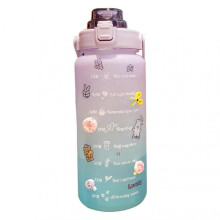 (color01) 2L Large Capcity Water Bottles Kawaii Straw Gradient Drinking Bottle With DIY