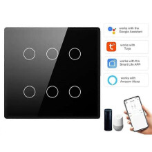 (black) Smart Light Switch 6Gang WiFi Touch Switch Work with Alexa/Google Home, Voice/App Control Sharing Glass Touch Switches