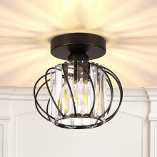 (Black) Giggi Crystal Gold Ceiling Light, E27 Semi-Flush Ceiling Lights, Modern Ceiling Lighting for Chandeliers Ceiling Light, Ceiling Lights Living Room