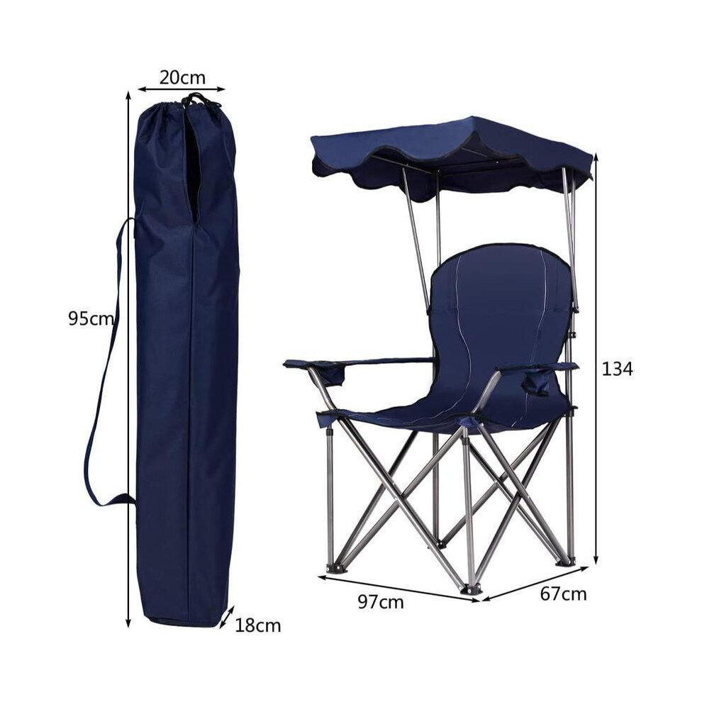 (Blue with Single seat) Gymax Double Camping Chair, Portable Folding Loveseat Chair with Umbrella and Carry Bag, Outdoor Leisure Lover Chairs for Fini-image-OPC-PHK9H8K-NEW