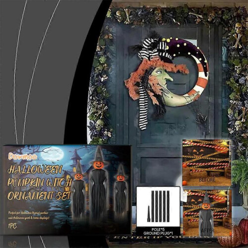 Halloween Pumpkin Witch Ornament Set 2