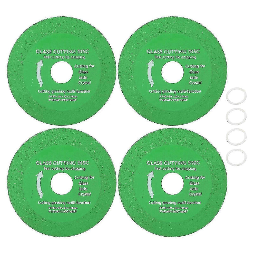 (As Show, One Size) 4 Pcs Glass Cutting Disc 100X20x15x1mm Blackish Green Brazed Emery Saw Blade For Ceramic Tile Jadestone 4631898207026