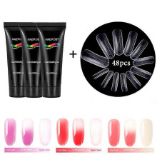 (As show, One size) Quick Building Gel 3 Colors Thermal Color Change + 48Pcs Nail Molds Nail Extension Set