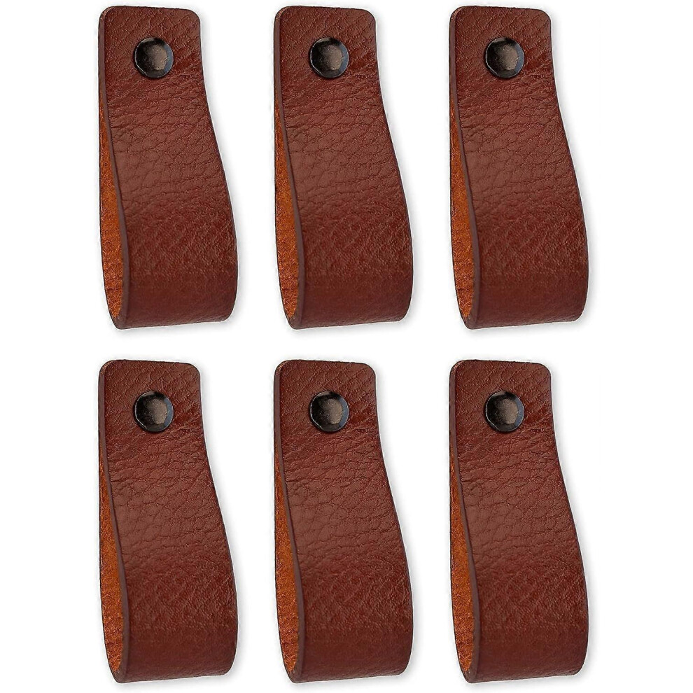 (As show, One size) Leather drawer handles - 6 pieces - Leather handles - Leather dressing table handles - Cabinet handles Dressing table handles-image-OPC-PHKB6C2-NEW