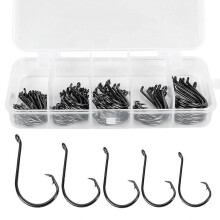 (As show, One size) 75pcs/box Offset Circle Hooks Assortment High Carbon Steel Fishing Hooks