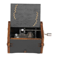 (As show, One size) Vintage Wooden Theme Song Music Box Hand-operated Carved Engraving Music Case Creative Holiday Birthday Gifts for Kids Black