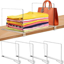 Acrylic Shelf Dividers, 4 Pack Clear Shelf Dividers, Plastic Closet Shelve Divider for Clothes Purses Separators, for Shelves Organization