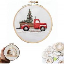 (D) Christmas Embroidery Kit, DIY Handmade Embroidery Starter Kits with Stamped Embroidery Pattern, for Adults Beginners Starter