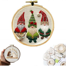 (E) Christmas Embroidery Kit, DIY Handmade Embroidery Starter Kits with Stamped Embroidery Pattern, for Adults Beginners Starter