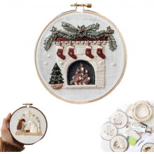 (C) Christmas Embroidery Kit, DIY Handmade Embroidery Starter Kits with Stamped Embroidery Pattern, for Adults Beginners Starter