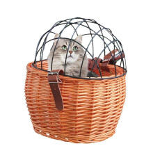 (As show, One size) Wicker Bike Pet Basket for Small Dogs Cats, Handwoven Front Basket with Mesh Cover, Easy Install