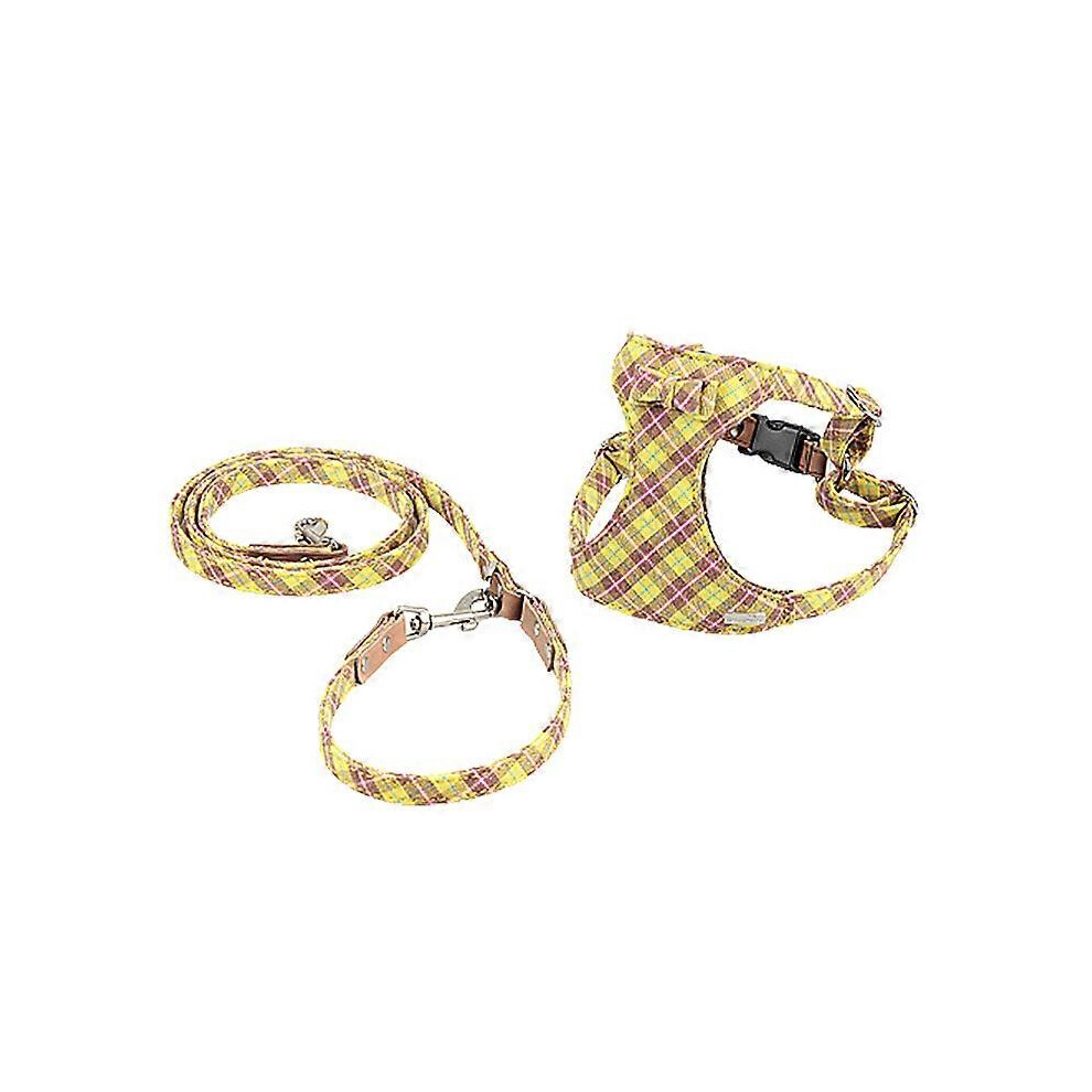 (S 42-55cm Chest, Brown) Bow-Knot Dog Harness And Leash Set Luxury Stylish Puppy Chest Strap Walking Leash Traction For Small Medium Dogsoutdoor Train
