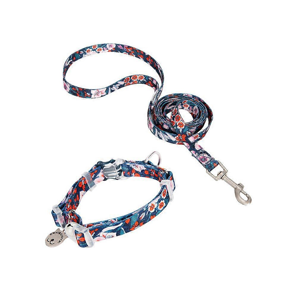 (S, Poppy-red) Personalized Cat Collar And Leash Set Easy To Wear Kitten Puppy Necklace Lead Adjustable Stylish For Puppy Cats Outdoor