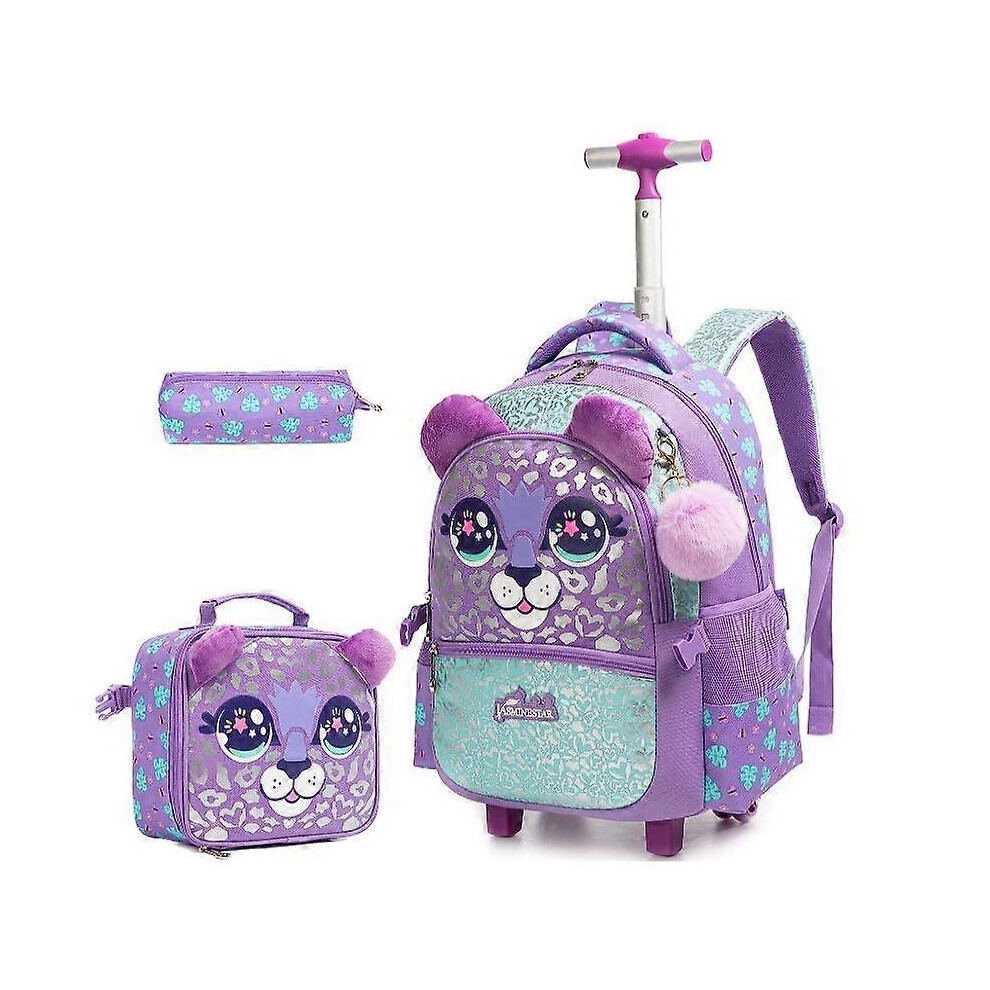 (refer to photo1, One size) Girl&#39;s Rolling Luggage Suitcase Travel Trolley Bag for Girls Primary School Student School Trolley Bag Set Lunch Bag P-image-OPC-PHKC5FH-NEW