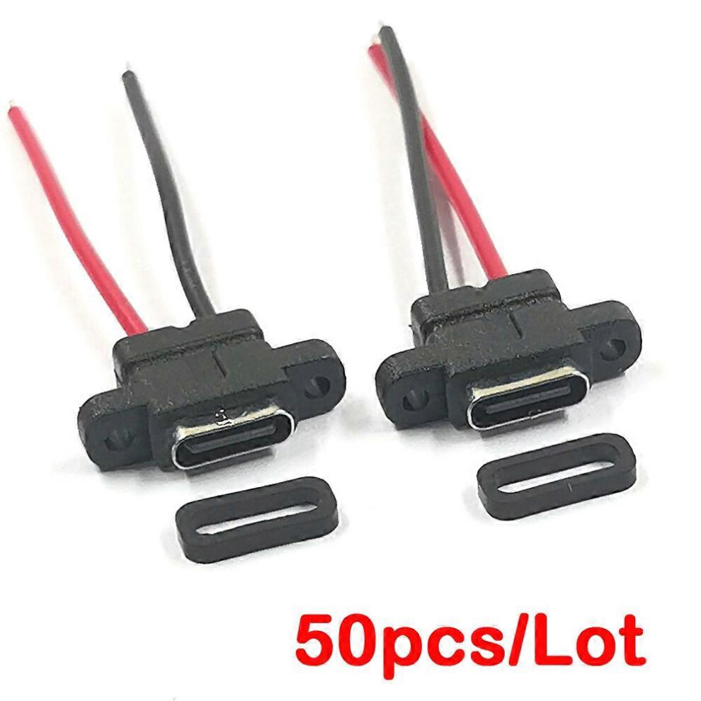 (As show, One size) 50pcs USB Connector Type-C 2 Welding Wire Female Waterproof Socket Rubber Ring High Current Fast Charging port with screw holes
