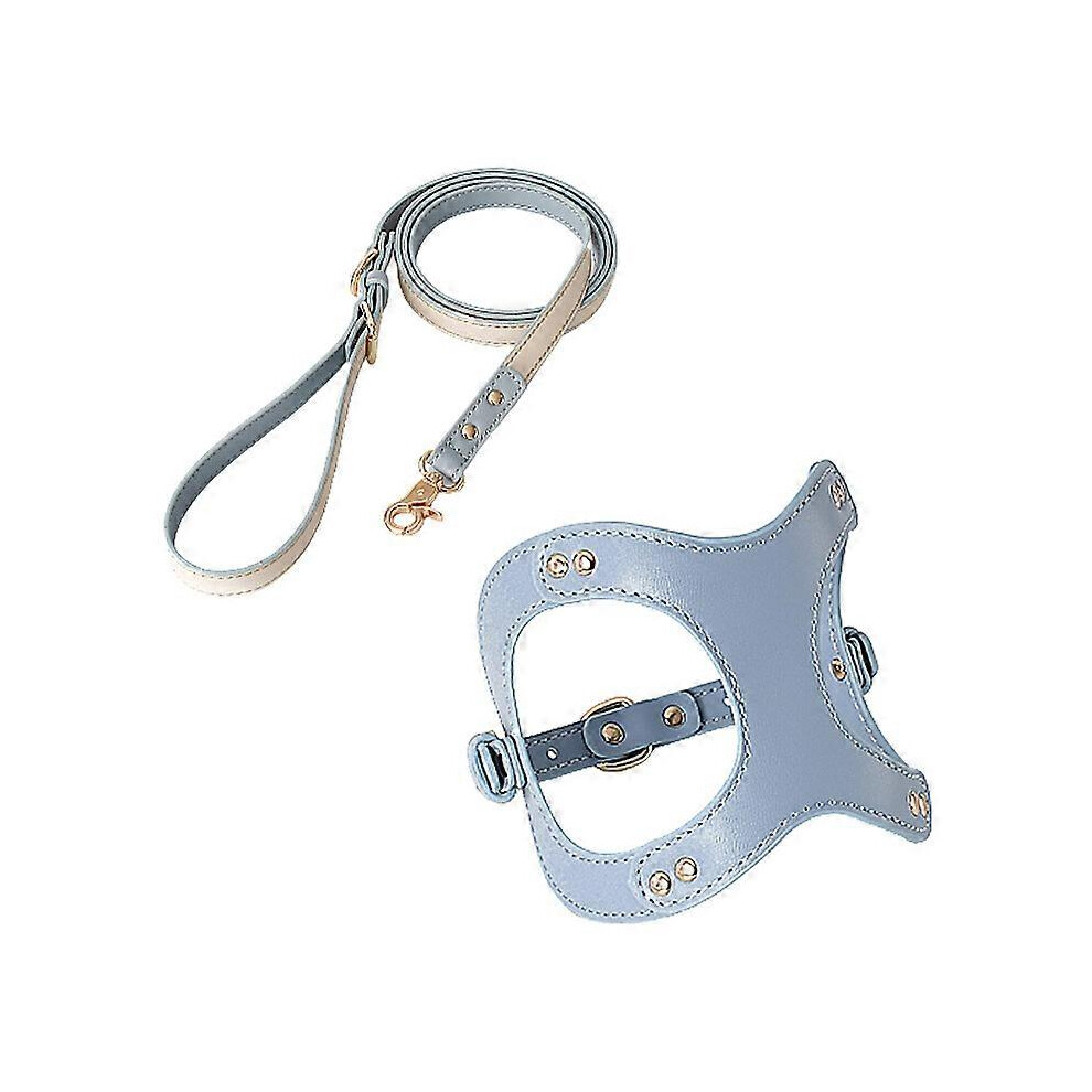 (S 31-38Cm Chest, ) Soft Dog Harness And Leash Set Adjustable Kitten Puppy Chest Strap Leather Luxury Cat Lead For Small Pet No Pull Outdoor Walki Blue