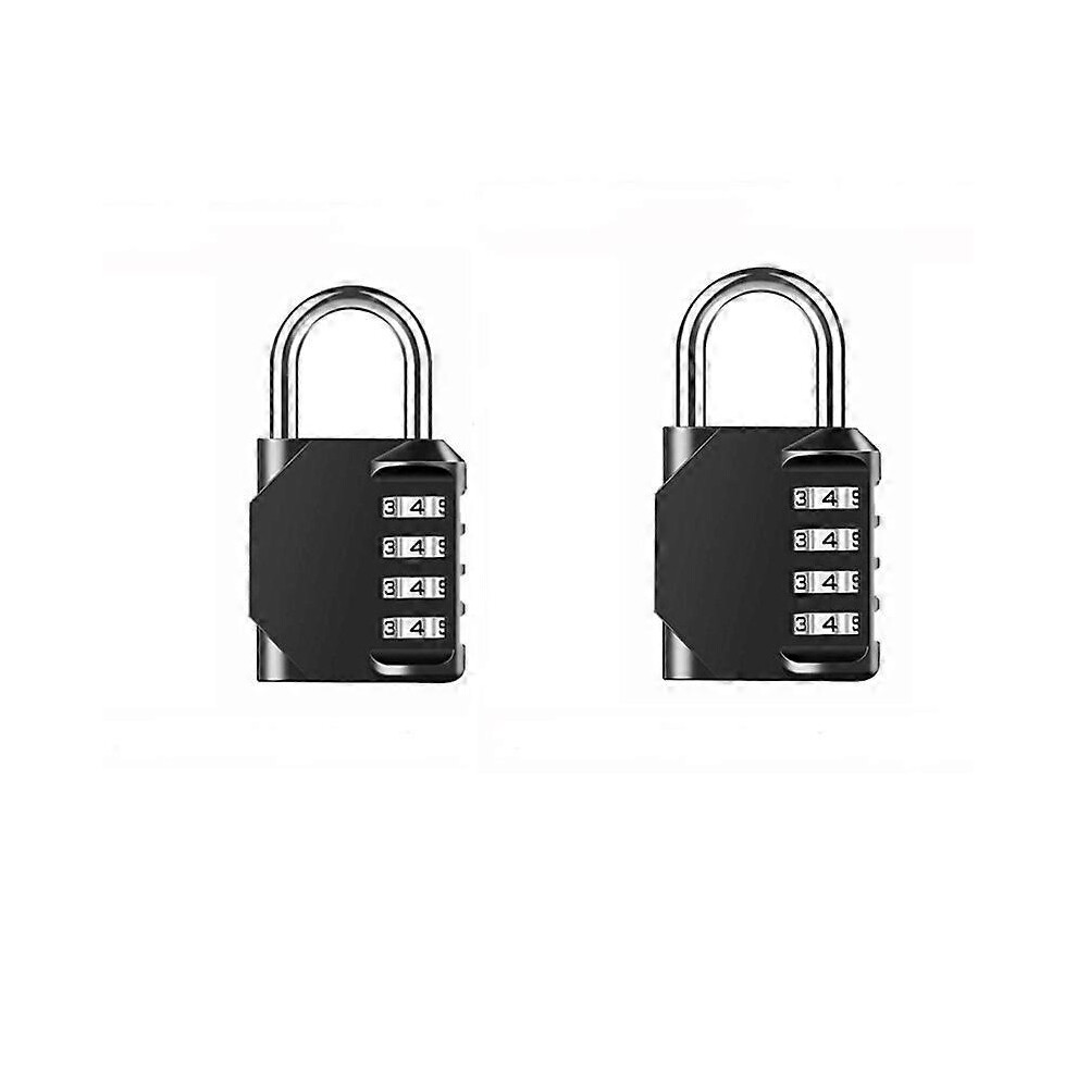 (Black, One size) 2PCS 4 Digit Combination Code Number Padlock Security Door Travel Suitcase Bag Package Cabinet Locker Gym Office School Lock