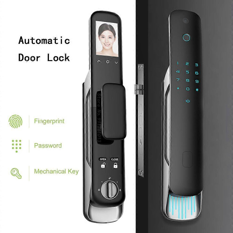 (As show, One size) Electronic Smart Peephole Door Lock With Biometric Fingerprint / Smart Card / Password / Key Unlock/ USB Emergency Charge