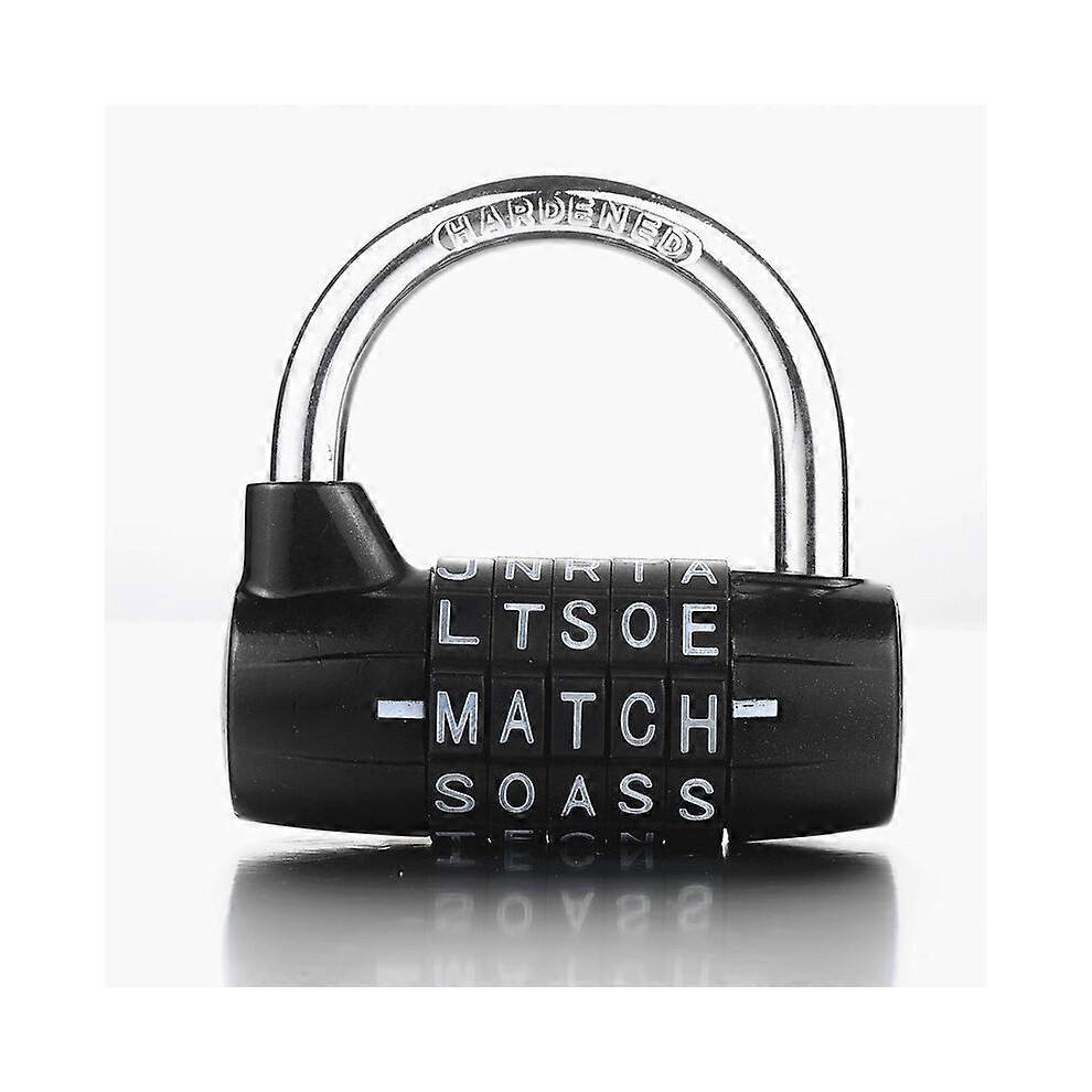 (Black, One size) 5 Digit Password Lock Code Changeable Bold Heavy High-quality Padlock English Letter Password Locks for Luggage Door