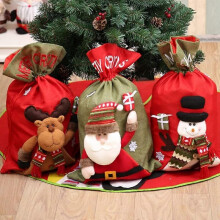 3D Fabric Christmas Gift Bag, 3PCS Drawstring Christmas Gift Bags, Reusable Santa Sack Christmas Decorations, Christmas Party Supplies 56 x 35 cm