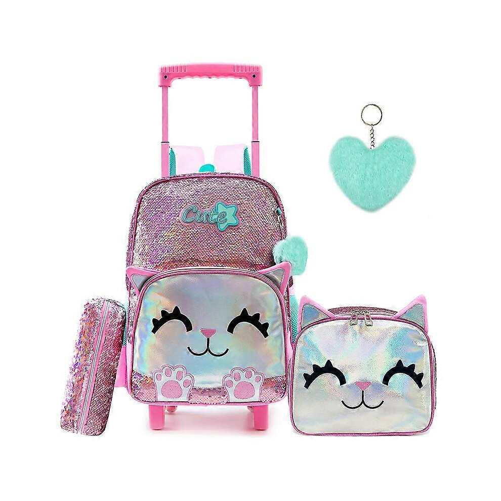 (Color 1, One size) Kids Rolling Travel Toddler Duffle Bag Bow Tie Backpack for Girls Carry on Luggage Roller Suitcase with Pencil Case Lunch Box