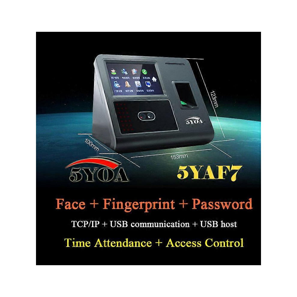 (As show, One size) Face Facial Recognition Fingerprint TCP IP Attendance Access Control Device Biometric Time Clock Recorder No Touch Contactless