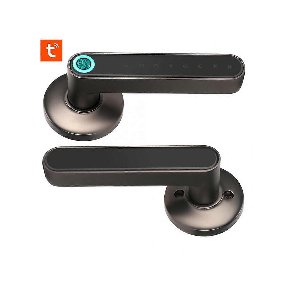 (Black, One size) WF-016 Fingerprint Electronic Smart Door Lock Bluetooth Password Handle Lock APP Unlock Keyless Entry Support IOS/Android