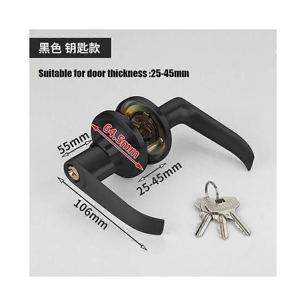 (45-65, One size) Door Thickness 25-45mm 45-65mm Three-bar Handle Lock Zinc Alloy Indoor Door Lock Black Silent Lock Toilet Door Lock with Key