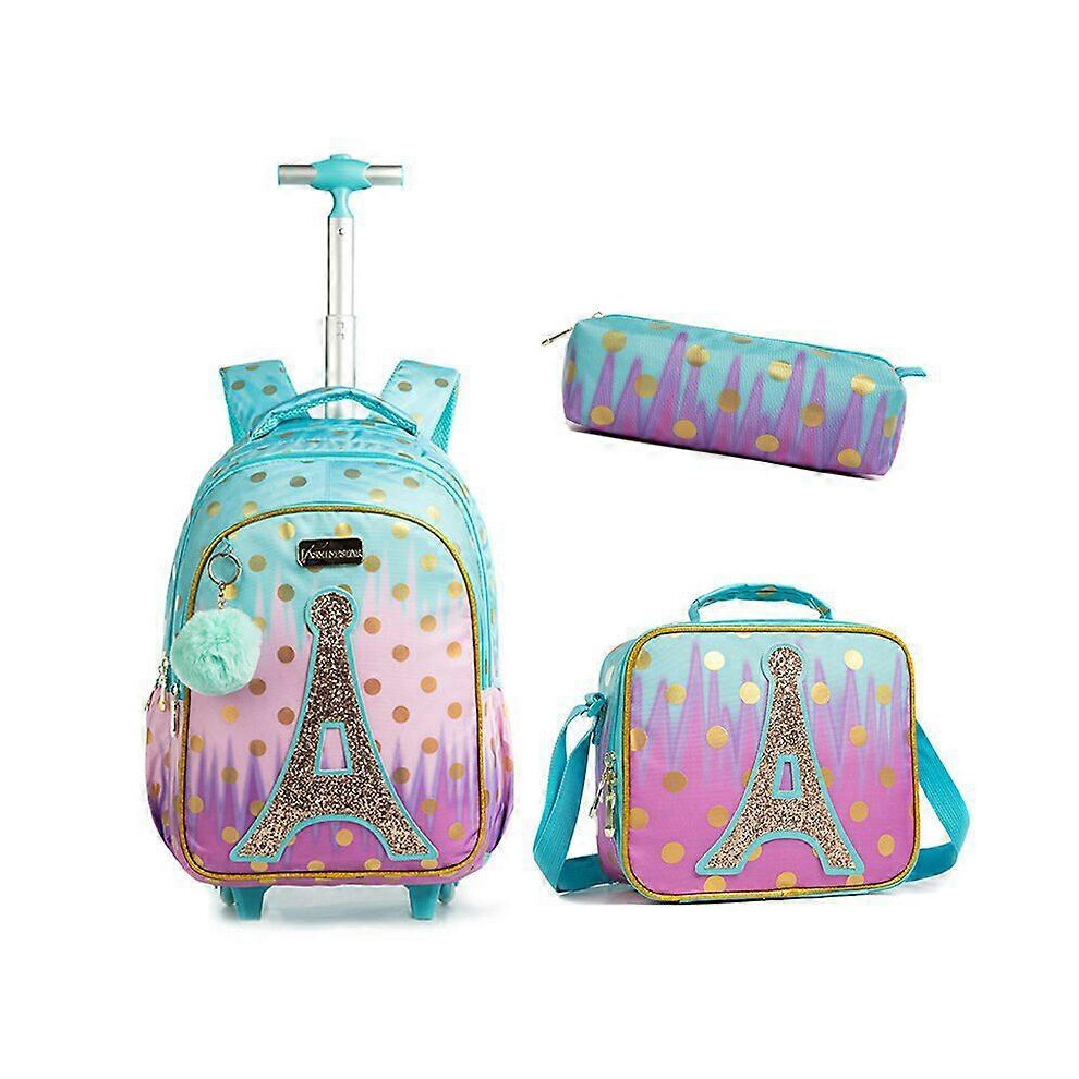 (Color 7, One size) Children School Rolling Backpack 3 pcs Students Kids Wheeled Backpack For Boys School Trolley Bag With Wheels School Backpack-image-OPC-PHKC6KT-NEW