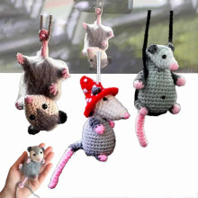 Possum Car Charm, Possum Car Hanging Ornament, Cute Opossum Car Decoration Rearview Mirror Accessories, Handmade Knitted Possum