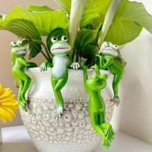 Pond Decoration, Mini Pond, Green Frog Figures, Garden Decoration for Outdoor Use, Weatherproof Resin Garden Figure, Flower Pot, Hanging Decor Pack of