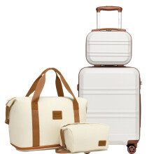 (Cream, 12+20+travel bag) 6 Piece ABS Suitcase Set With Travel Bag Suitcase