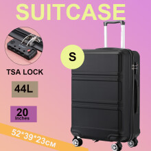 (Black, 20) 6 Piece ABS Suitcase Set With Travel Bag Suitcase