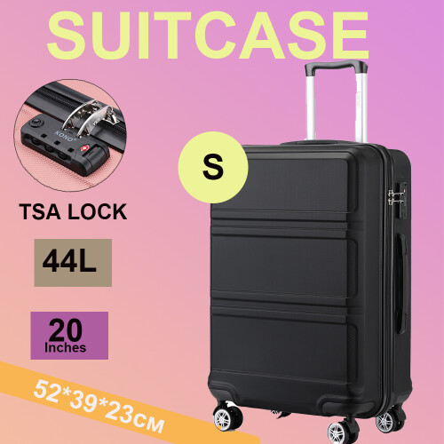 (Black, 20) 6 Piece ABS Suitcase Set With Travel Bag Suitcase
