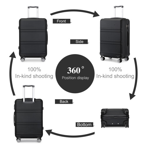 (Black, 20) 6 Piece ABS Suitcase Set With Travel Bag Suitcase 1