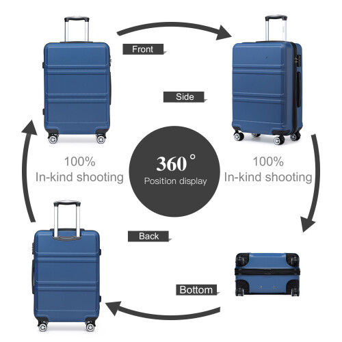 (Navy, 20) 6 Piece ABS Suitcase Set With Travel Bag Suitcase 1
