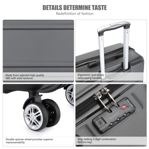 (Grey, 20) 6 Piece ABS Suitcase Set With Travel Bag Suitcase 2