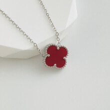(L-164 Double-sided four-leaf Clover Red) Non-fading high-quality jewelry, double-sided four-leaf clover necklace, titanium steel collarbone chain