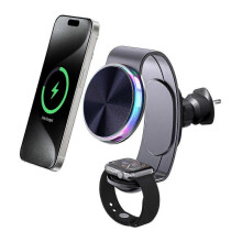 2 in 1 MagSafe Wireless Car Mount Charger 18W Aluminum Alloy Magnetic Car Charger for iWatch/iPhone Magsafe Case