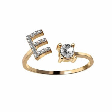 (Gold-E) New Womens Adjustable Open Initial A-Z Letters Ring Fashion Zircon Ring Jewelry Gift